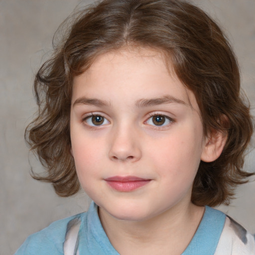 Neutral white child female with medium  brown hair and brown eyes