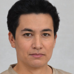 Neutral asian young-adult male with short  black hair and brown eyes