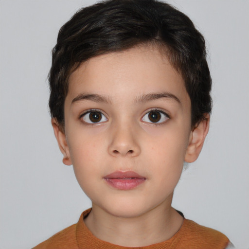 Neutral white child female with short  brown hair and brown eyes