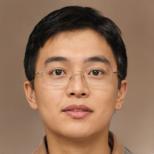 Neutral asian young-adult male with short  brown hair and brown eyes