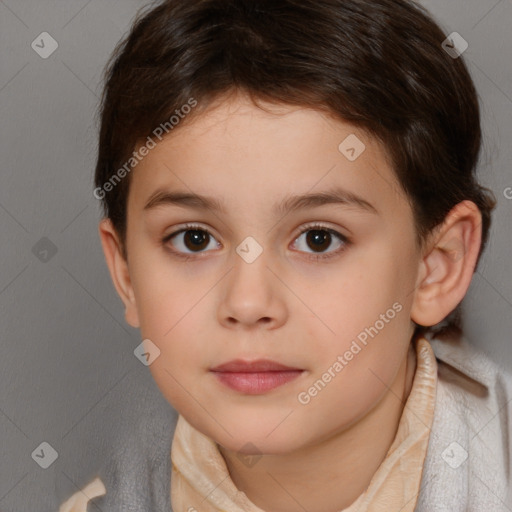 Neutral white child female with short  brown hair and brown eyes