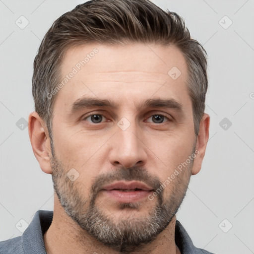 Neutral white adult male with short  brown hair and brown eyes