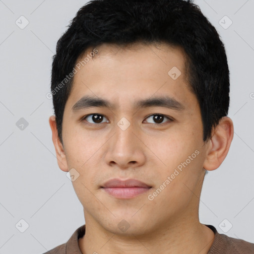 Neutral asian young-adult male with short  black hair and brown eyes