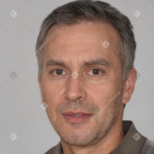 Neutral white adult male with short  brown hair and brown eyes