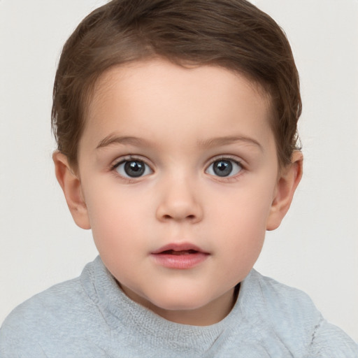 Neutral white child female with short  brown hair and brown eyes