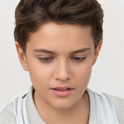 Neutral white child female with short  brown hair and brown eyes