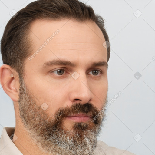 Neutral white adult male with short  brown hair and brown eyes