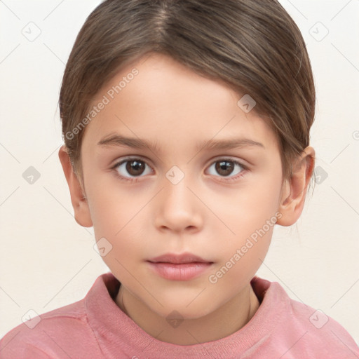 Neutral white child female with short  brown hair and brown eyes