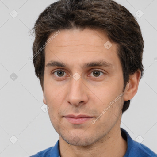 Neutral white adult male with short  brown hair and brown eyes