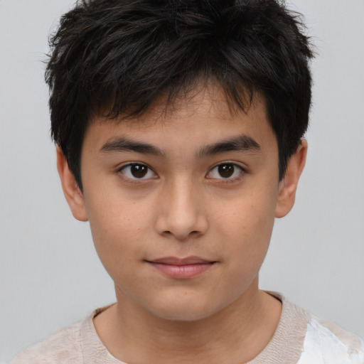 Neutral asian child male with short  brown hair and brown eyes