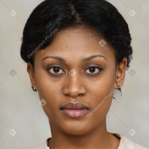 Neutral black young-adult female with short  brown hair and brown eyes