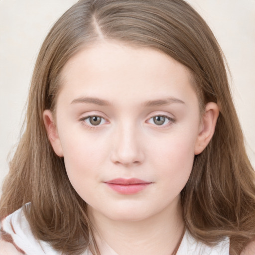 Neutral white child female with medium  brown hair and grey eyes