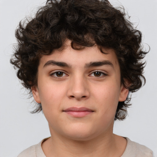 Neutral white child male with medium  brown hair and brown eyes