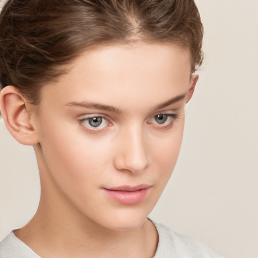 Neutral white child female with short  brown hair and brown eyes