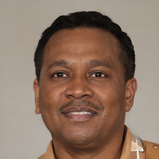 Neutral latino adult male with short  brown hair and brown eyes