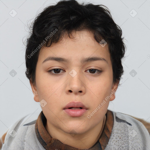 Neutral asian young-adult female with short  brown hair and brown eyes