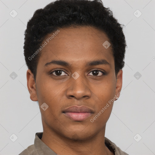 Neutral black young-adult male with short  brown hair and brown eyes