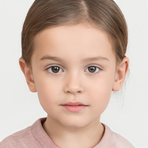 Neutral white child female with short  brown hair and brown eyes