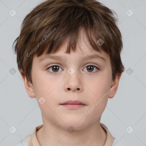 Neutral white child male with short  brown hair and brown eyes