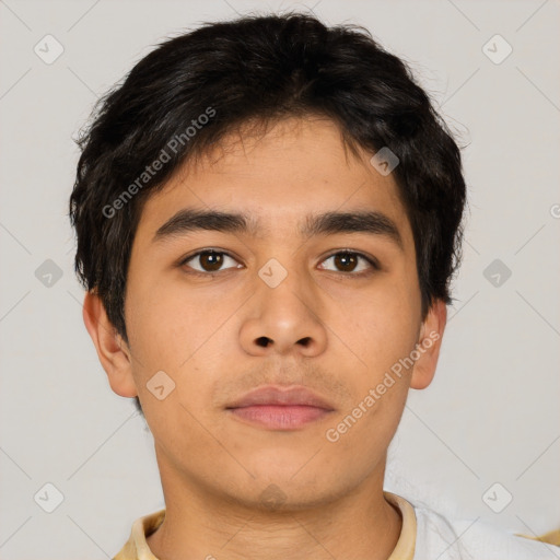 Neutral asian young-adult male with short  brown hair and brown eyes