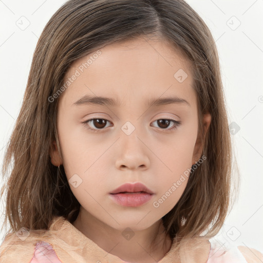 Neutral white child female with medium  brown hair and brown eyes