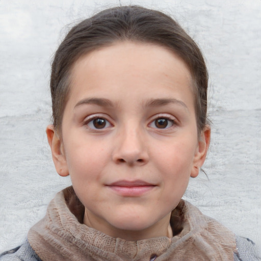 Neutral white child female with short  brown hair and grey eyes