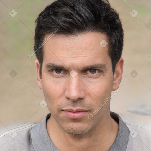 Neutral white adult male with short  brown hair and brown eyes