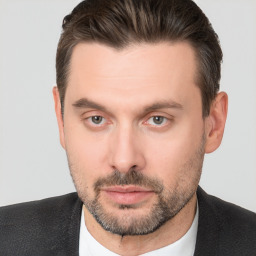 Neutral white adult male with short  brown hair and brown eyes