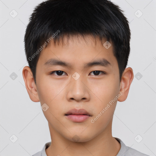 Neutral asian young-adult male with short  brown hair and brown eyes
