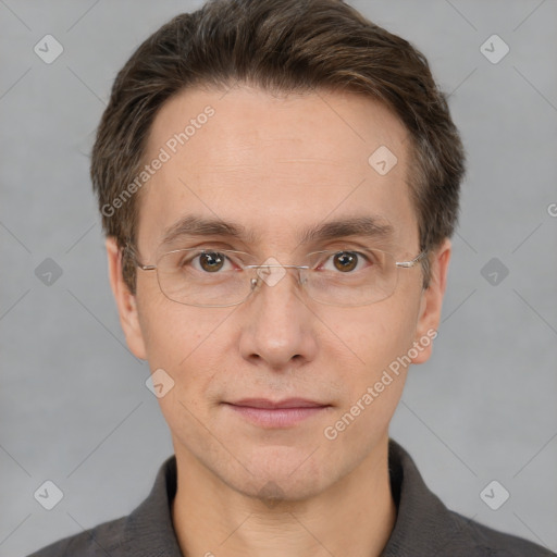 Neutral white adult male with short  brown hair and brown eyes