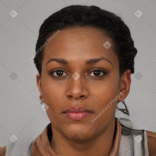 Neutral black young-adult female with short  brown hair and brown eyes