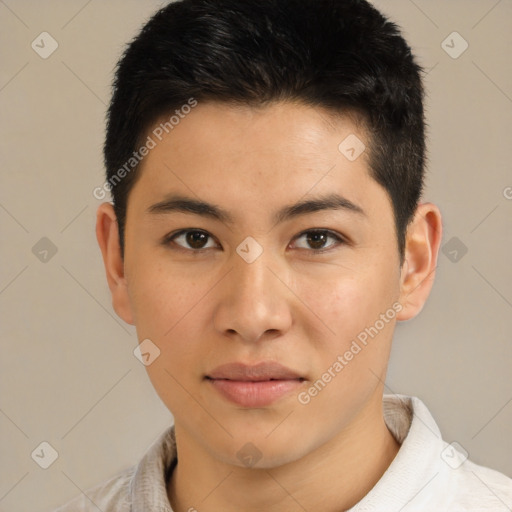 Neutral asian young-adult male with short  black hair and brown eyes