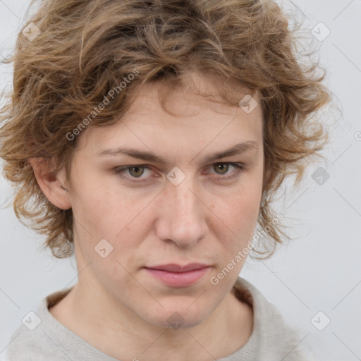 Joyful white young-adult male with medium  brown hair and brown eyes