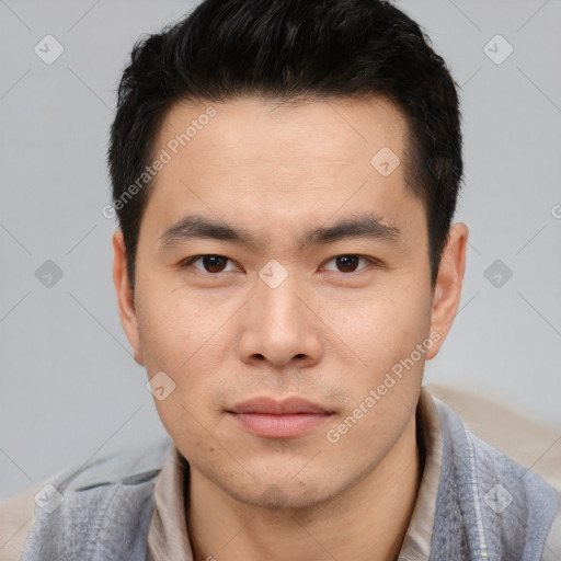 Neutral asian young-adult male with short  brown hair and brown eyes