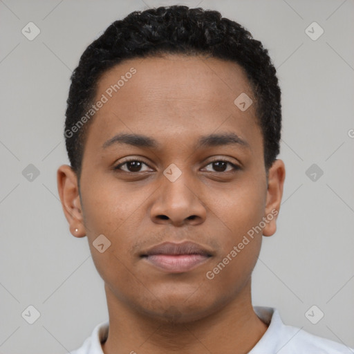 Neutral black young-adult male with short  brown hair and brown eyes