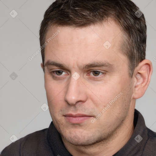 Neutral white adult male with short  brown hair and brown eyes