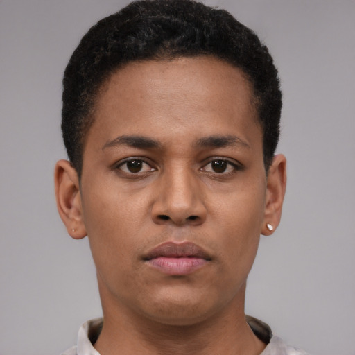 Neutral black young-adult male with short  brown hair and brown eyes