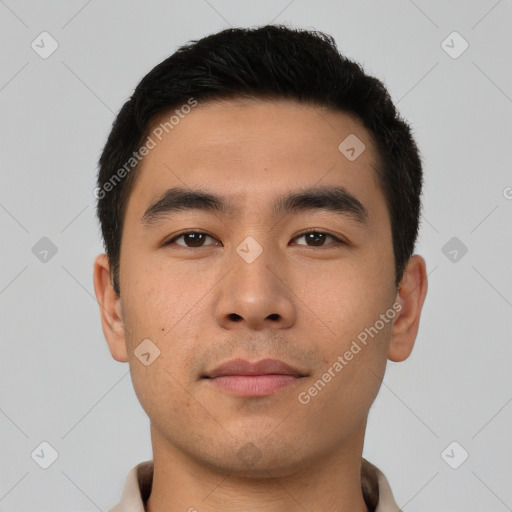 Neutral asian young-adult male with short  black hair and brown eyes