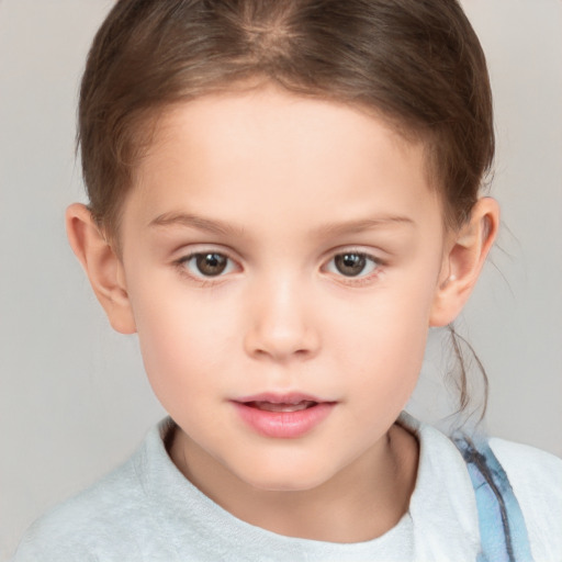 Neutral white child female with short  brown hair and brown eyes