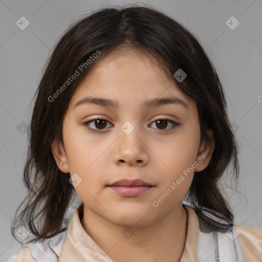 Neutral white child female with medium  brown hair and brown eyes