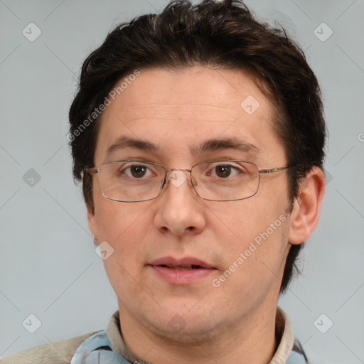 Neutral white adult male with short  brown hair and brown eyes