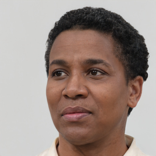 Joyful latino adult female with short  black hair and brown eyes