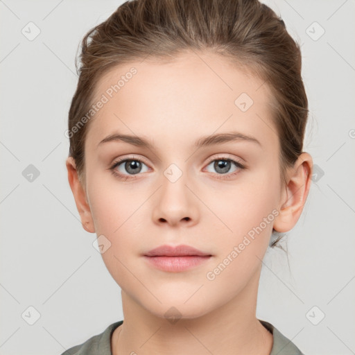 Neutral white young-adult female with short  brown hair and brown eyes