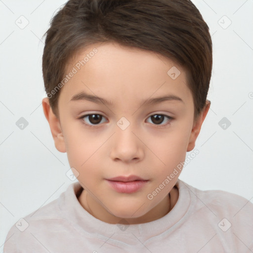 Neutral white child female with short  brown hair and brown eyes