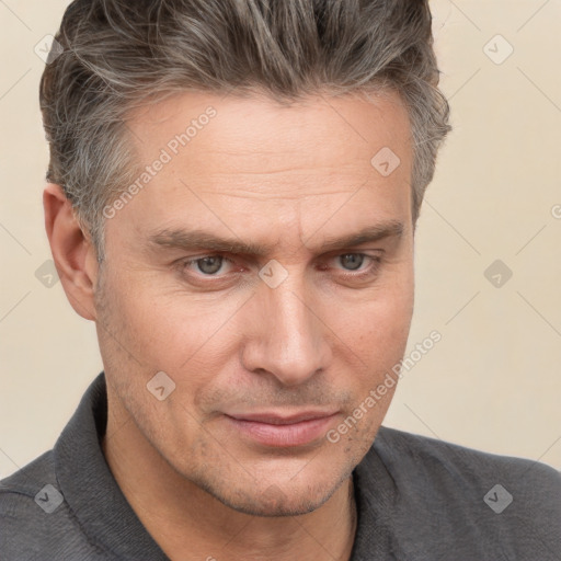 Neutral white adult male with short  brown hair and brown eyes