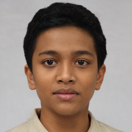 Neutral latino child male with short  black hair and brown eyes