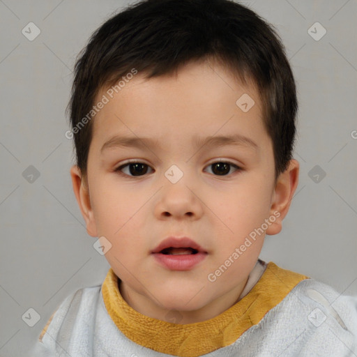 Neutral white child male with short  brown hair and brown eyes