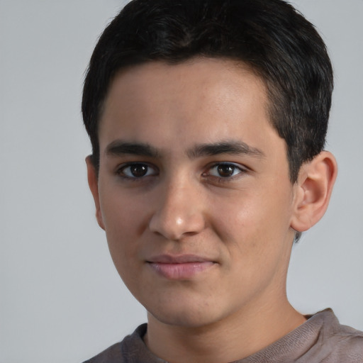 Neutral white young-adult male with short  black hair and brown eyes