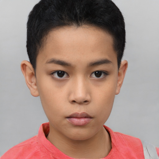 Neutral asian young-adult female with short  brown hair and brown eyes