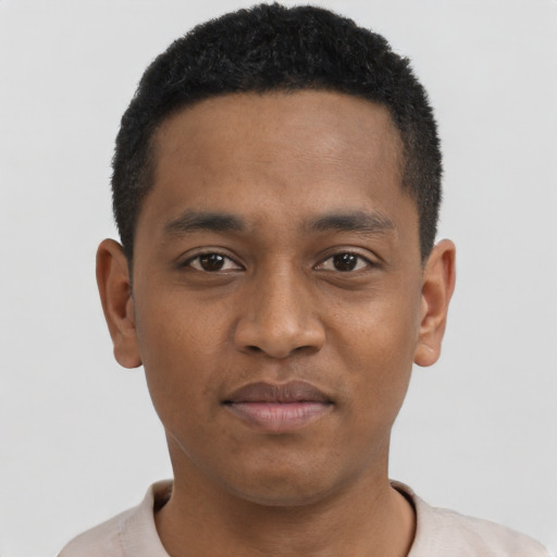Neutral black young-adult male with short  brown hair and brown eyes